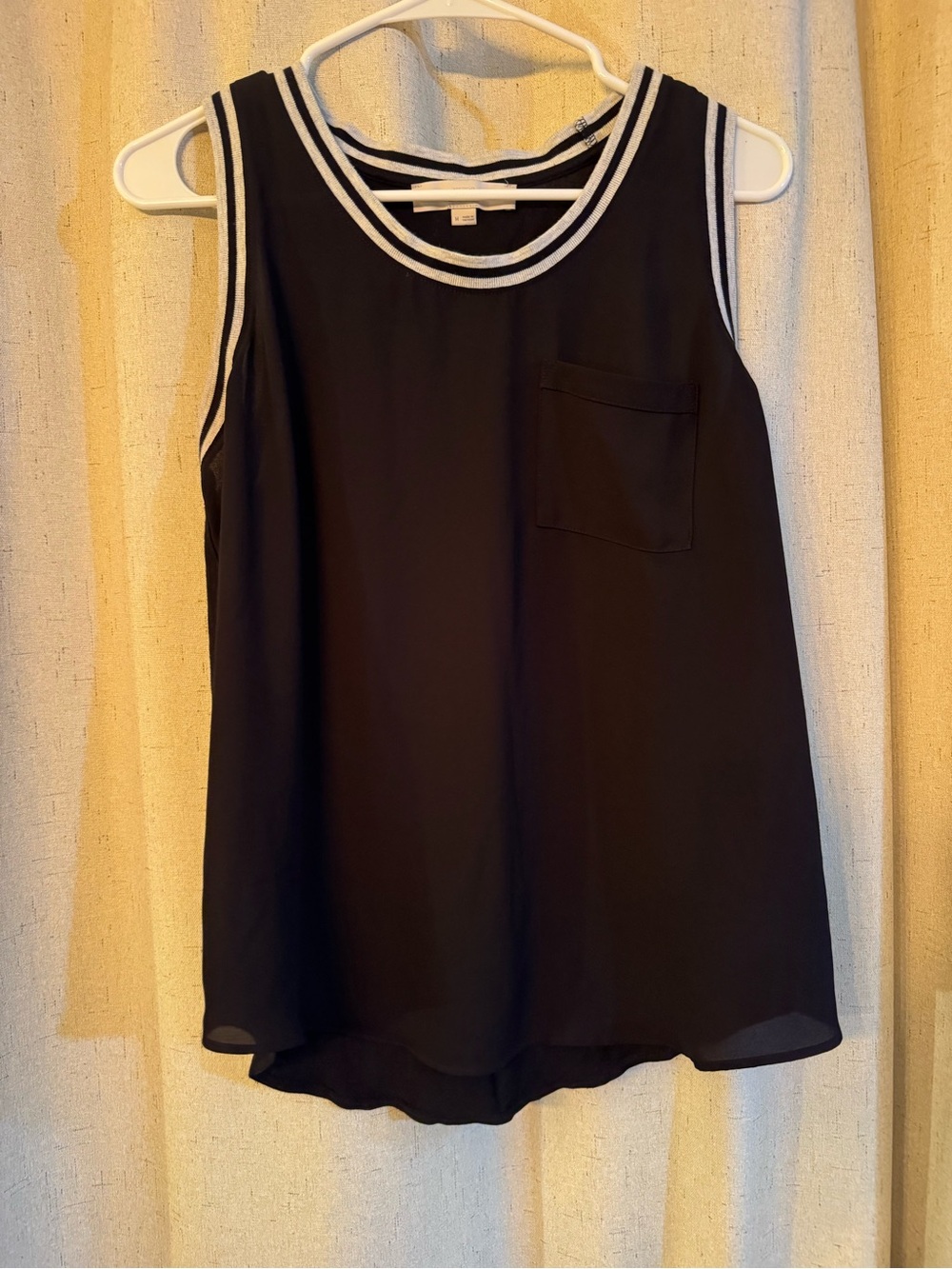 LOFT Black Semi-Sheer Tank with White Striped Trim
